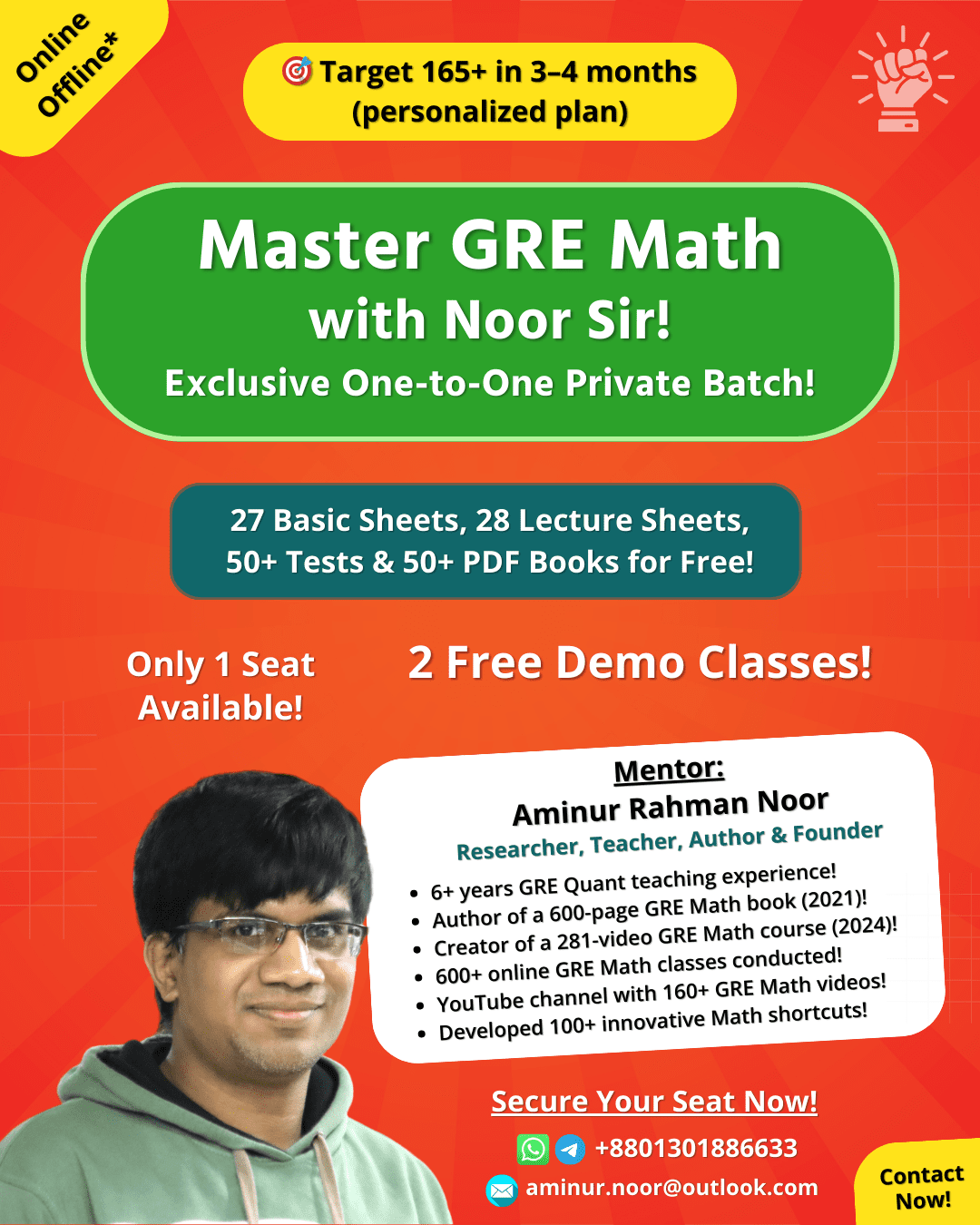 GRE Quant Private Tutoring - Master GRE Math with Noor Sir - Target 165 Plus